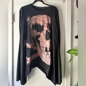 Black Long Sleeve Top with Pink Skull Design
